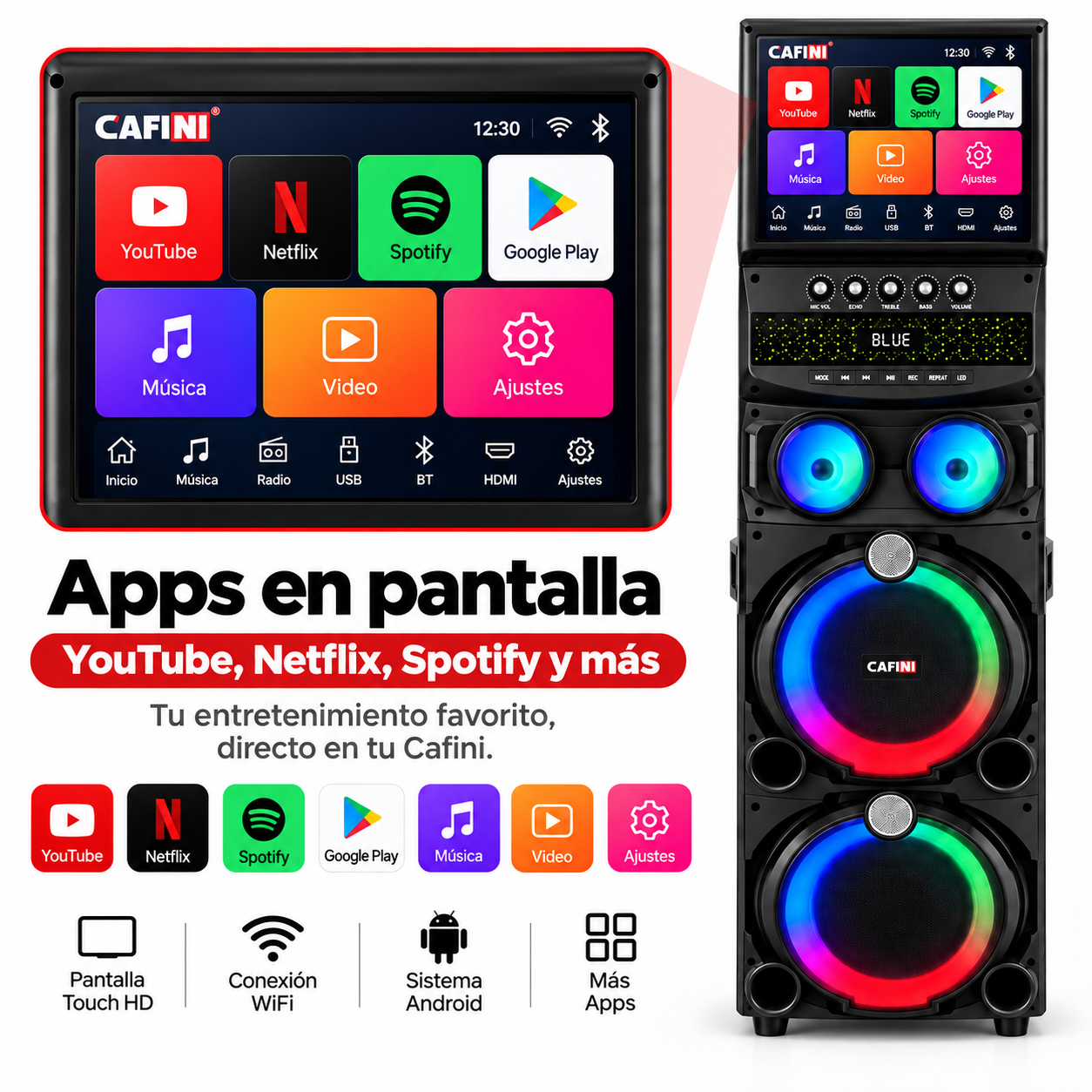 Torre de Sonido Karaoke Cafini C S992P 160W Pantalla 15 4 Pulgadas 2 Micr fonos Control Remoto RGB-2