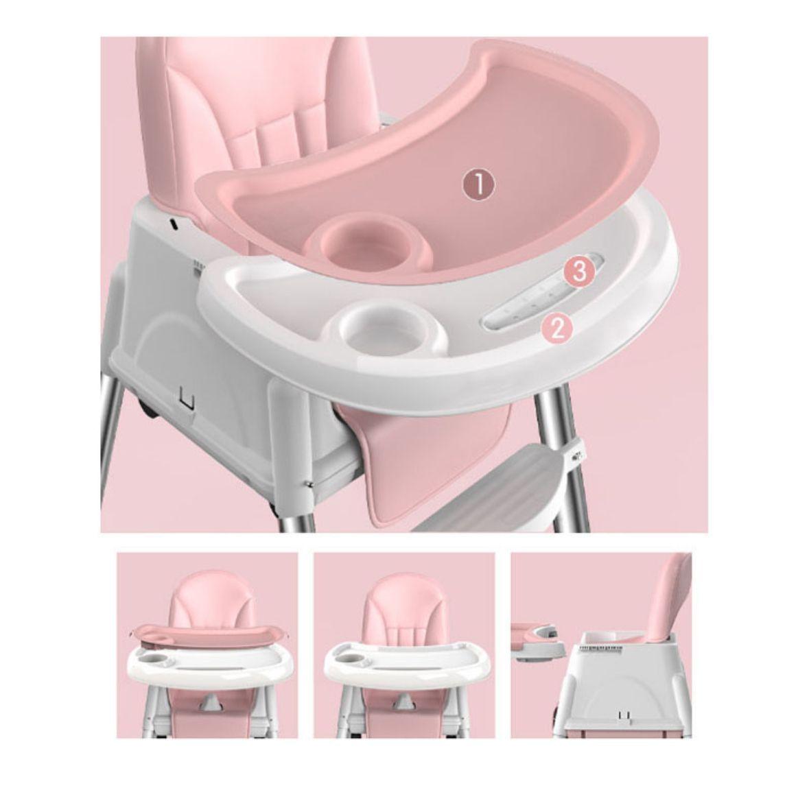 Silla De Comer Para Bebés Rosada Portátil Con Ruedas-2