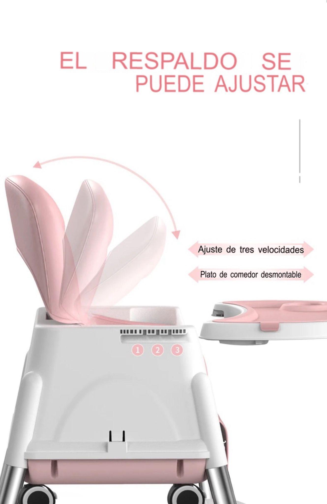Silla De Comer Para Bebés Rosada Portátil Con Ruedas-4