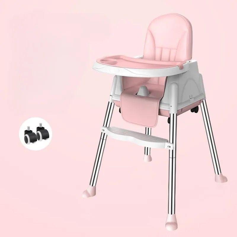 Silla De Comer Para Bebés Rosada Portátil Con Ruedas-5