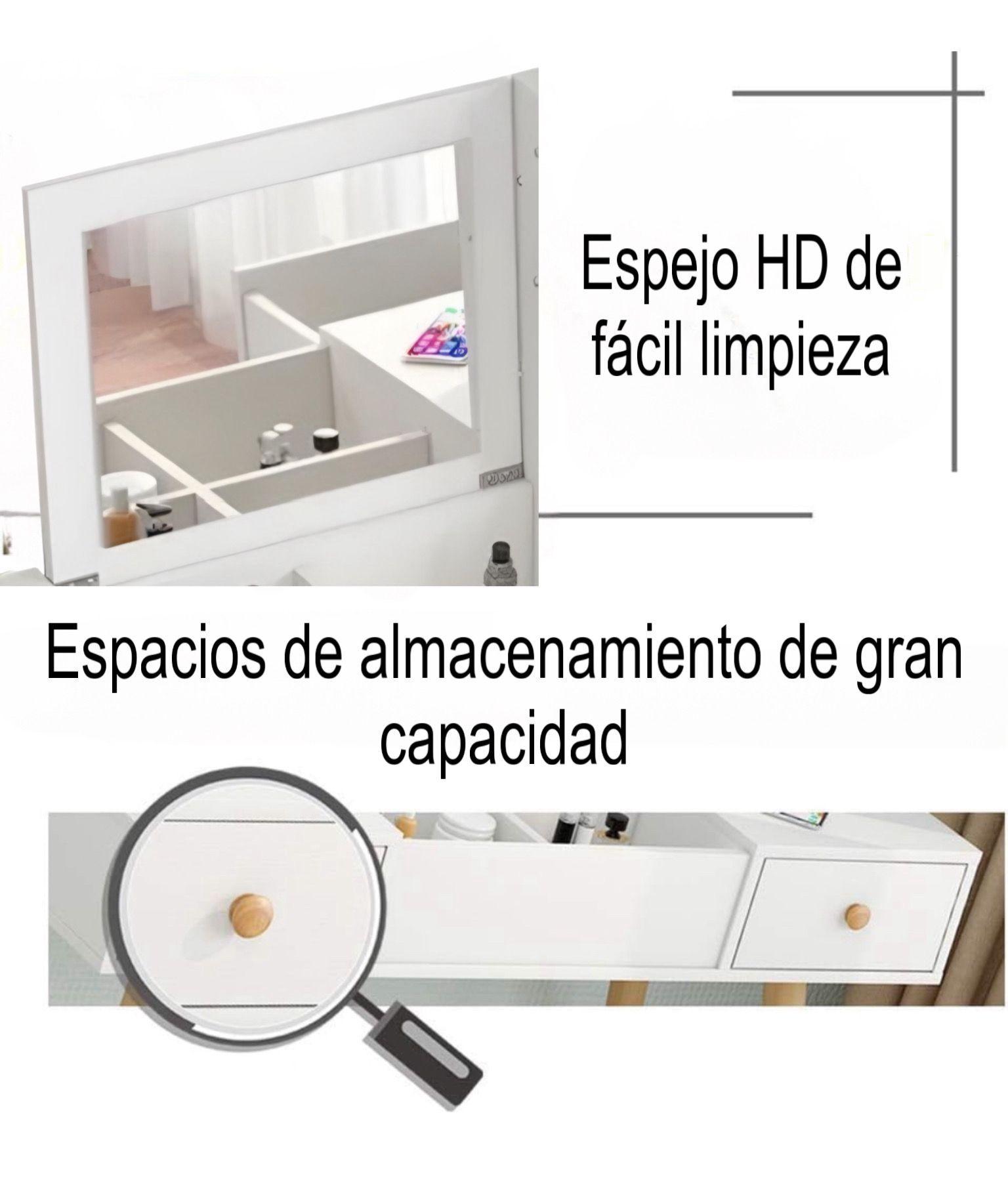 Tocador Blanco Con Repisa Espejo Silla Y Cajones-6