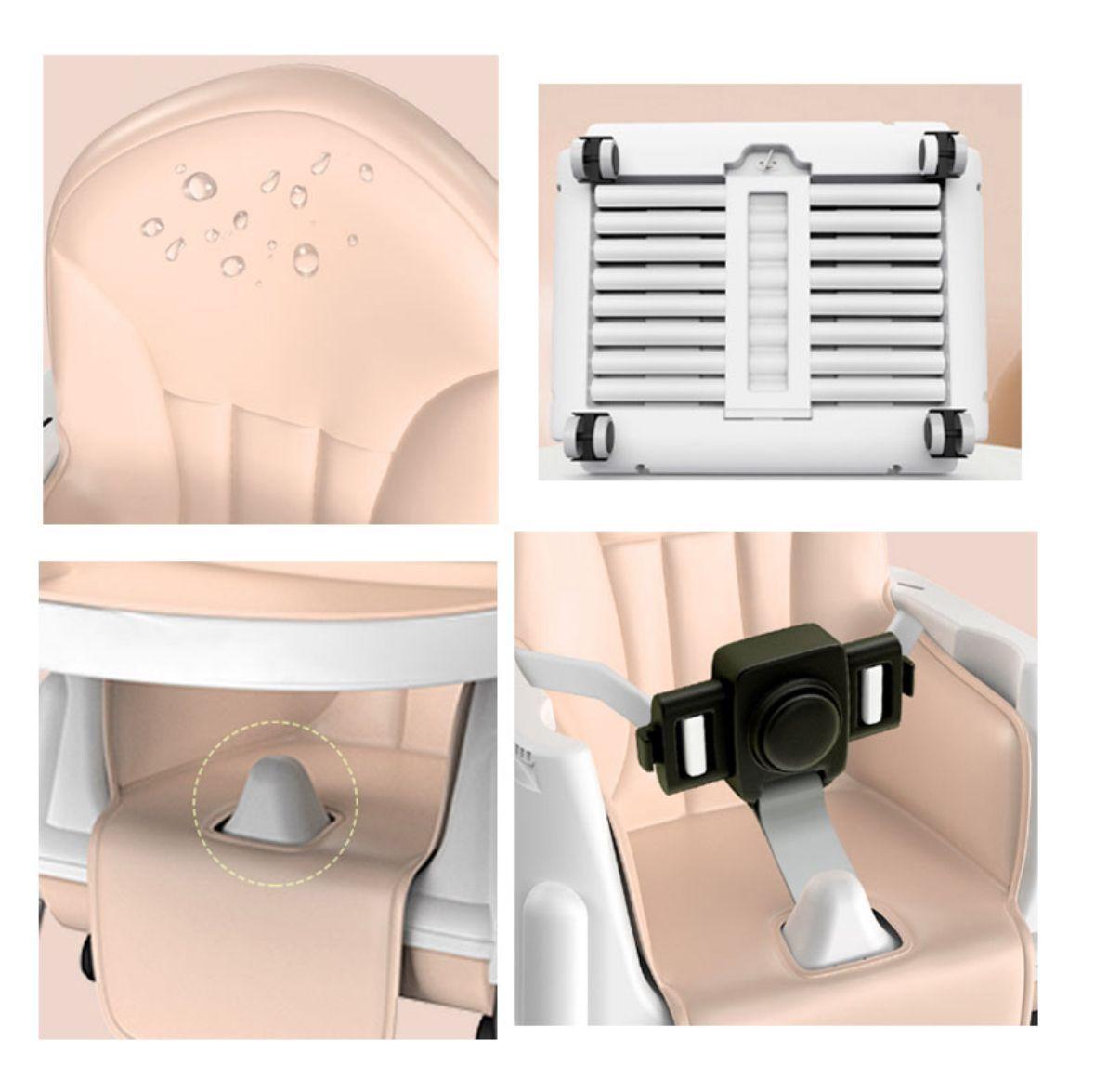 Silla De Comer Para Bebés Beige Portátil Con Ruedas-2