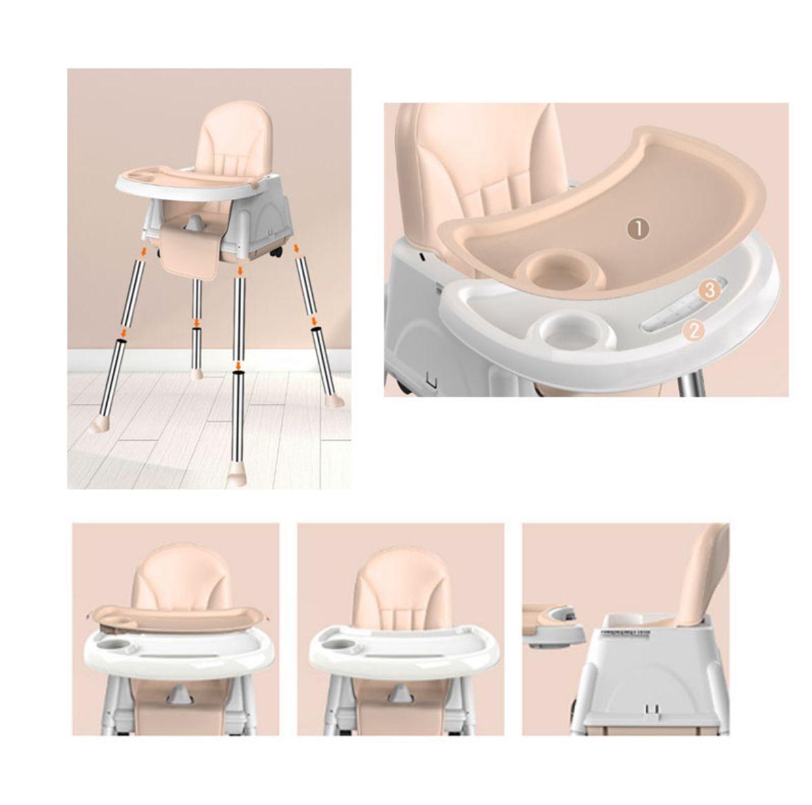 Silla De Comer Para Bebés Beige Portátil Con Ruedas-3
