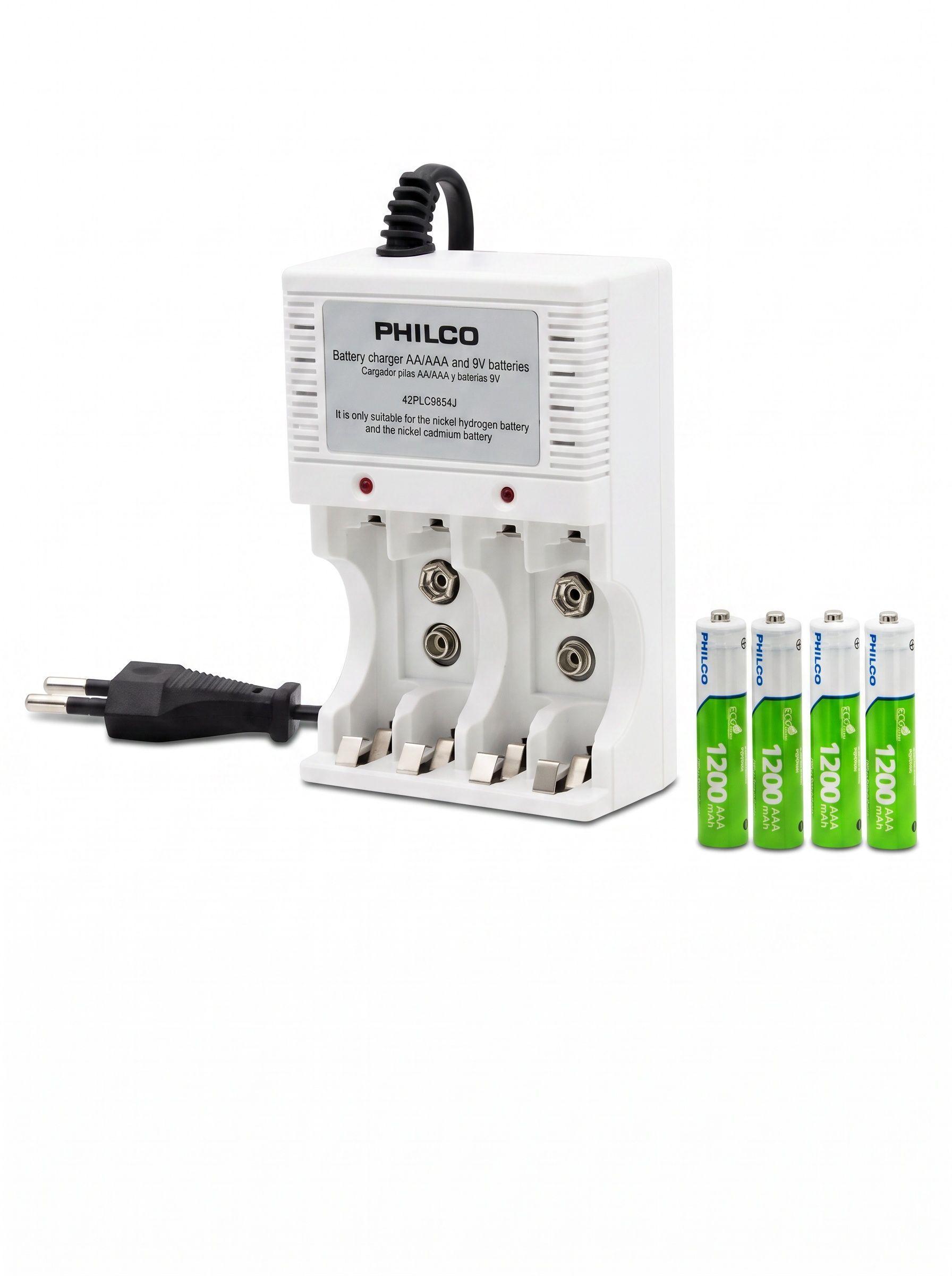 Cargador de Pilas Philco con 4 Pilas AA Recargables de 2700 mAh-2
