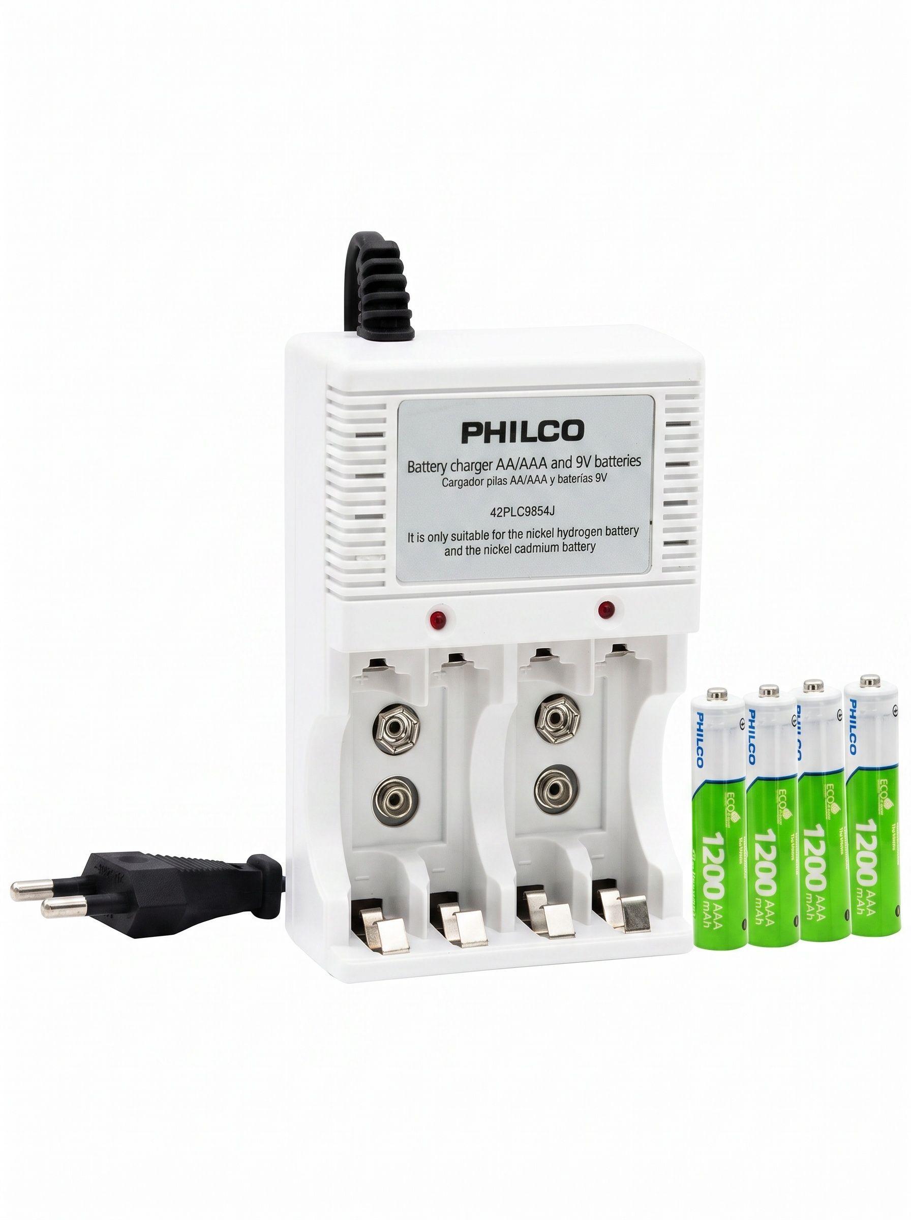 Cargador de Pilas Philco con 4 Pilas AA Recargables de 2700 mAh-3