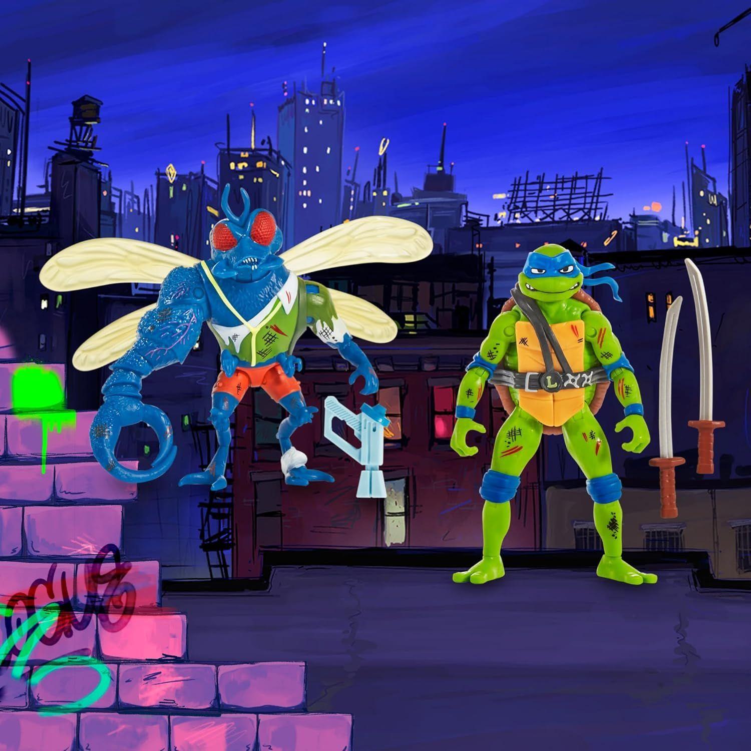 Las Tortugas Ninja Pack 2 Figuras Leonardo Vs Superfly 10 cm-2