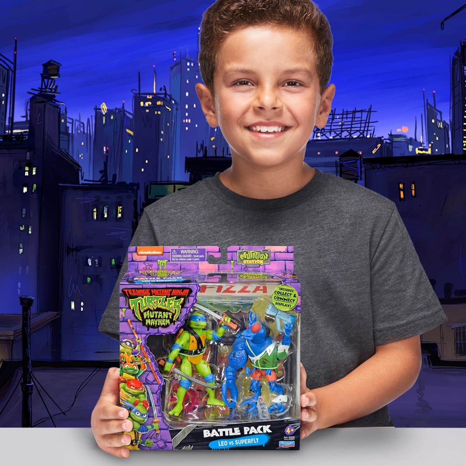 Las Tortugas Ninja Pack 2 Figuras Leonardo Vs Superfly 10 cm-5