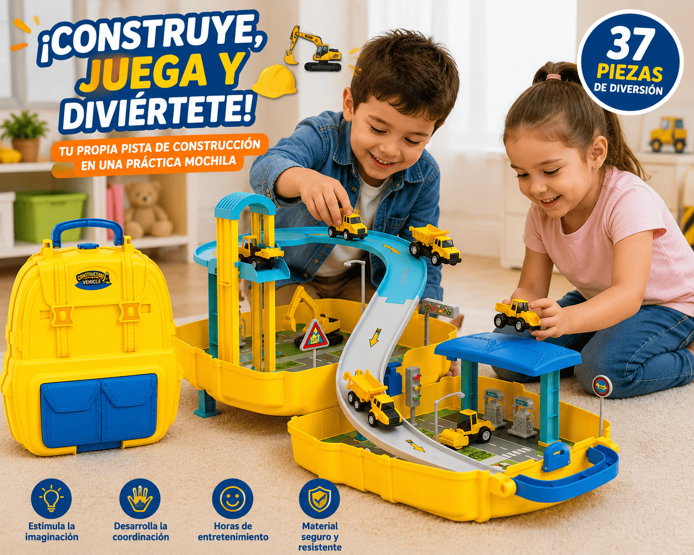 Mochila con Pista de Autos Construcci n 37 Piezas con Ascensor y Rampas-6