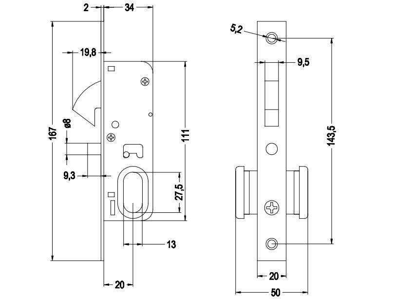 Cerradura Embutida POLI Puerta Corredera Negra-6
