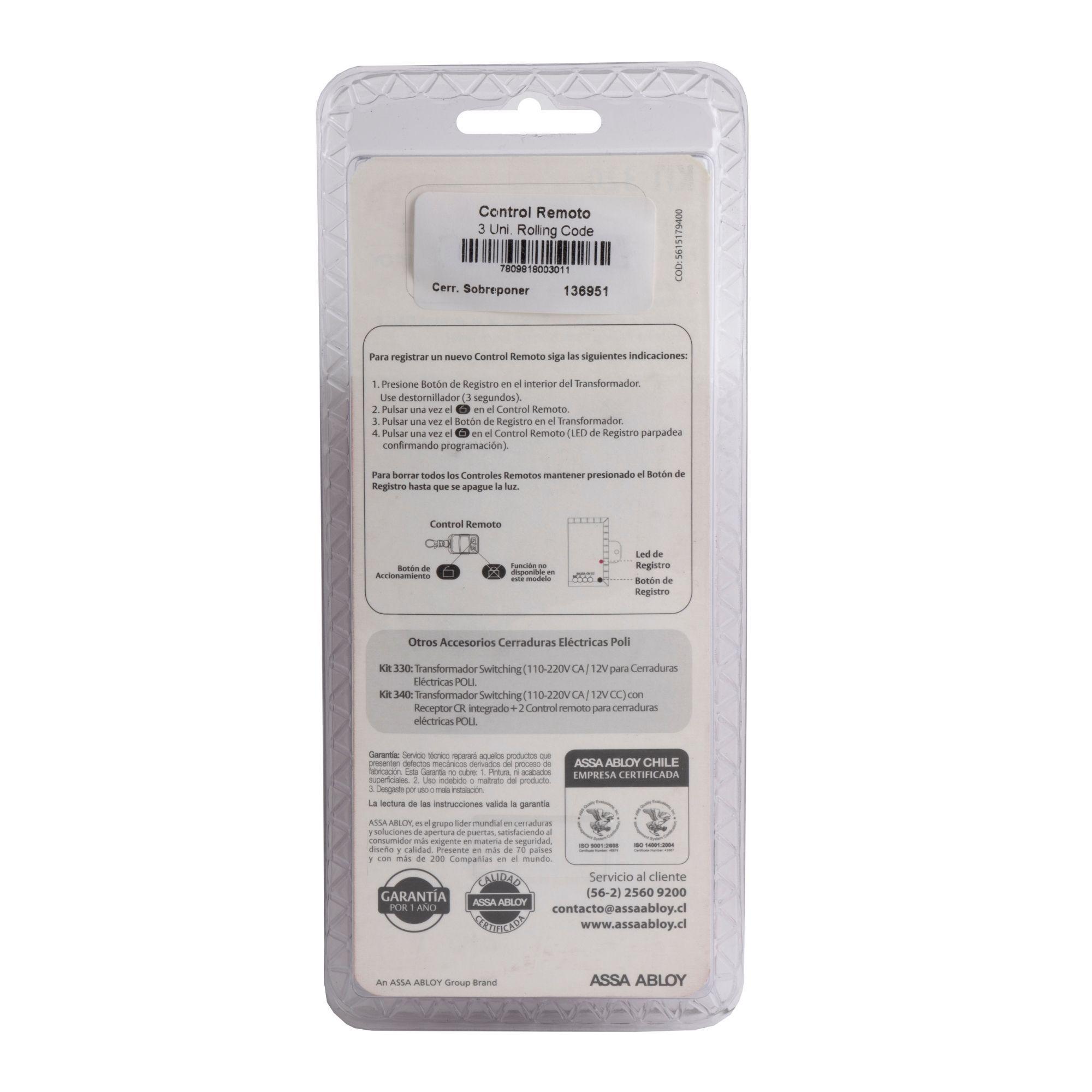 Control Remoto  Rolling Code pack 3unid-2