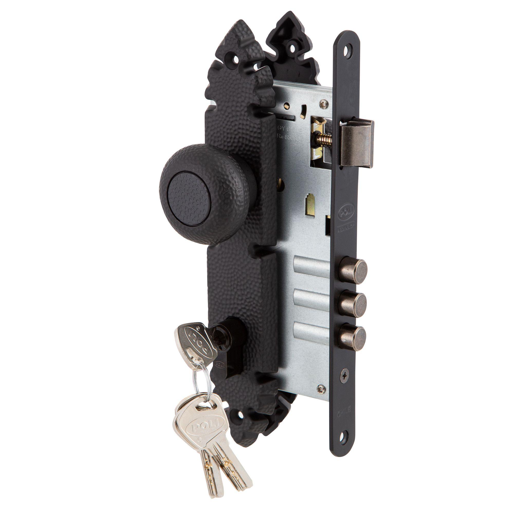 Cerradura Embutida Rústica Poli B60 Pomo Acceso Fijo-2