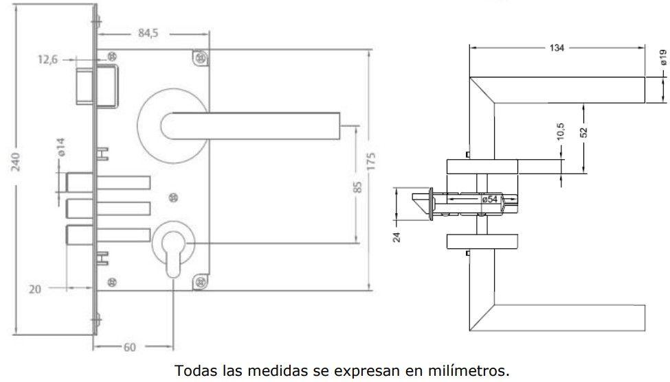 Cerradura Embutida YALE Toscana B60 Oficina Dormitorio-4