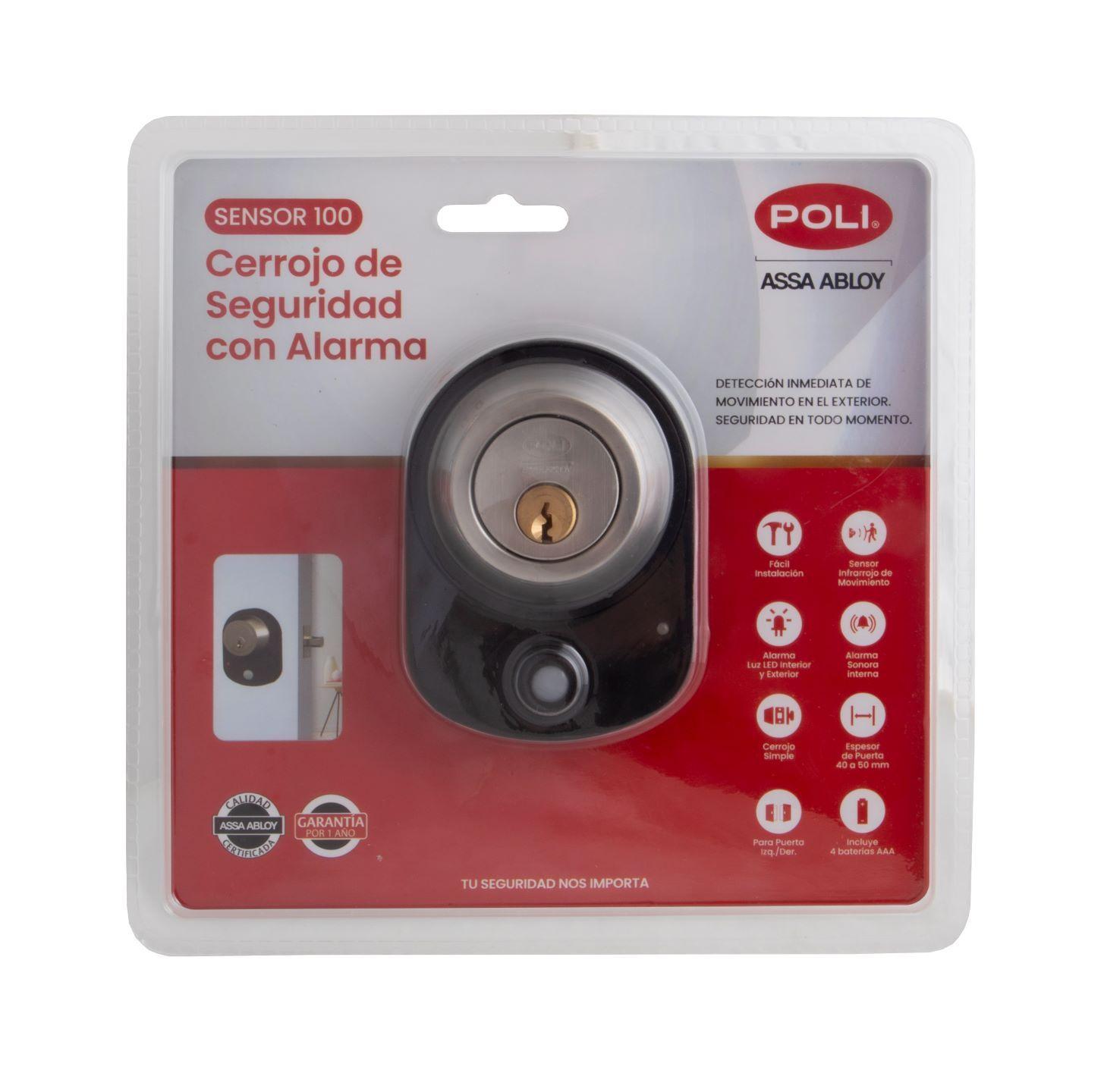 Cerrojo Poli Sensor100 Llave/Perilla con Alarma inoxidable-8