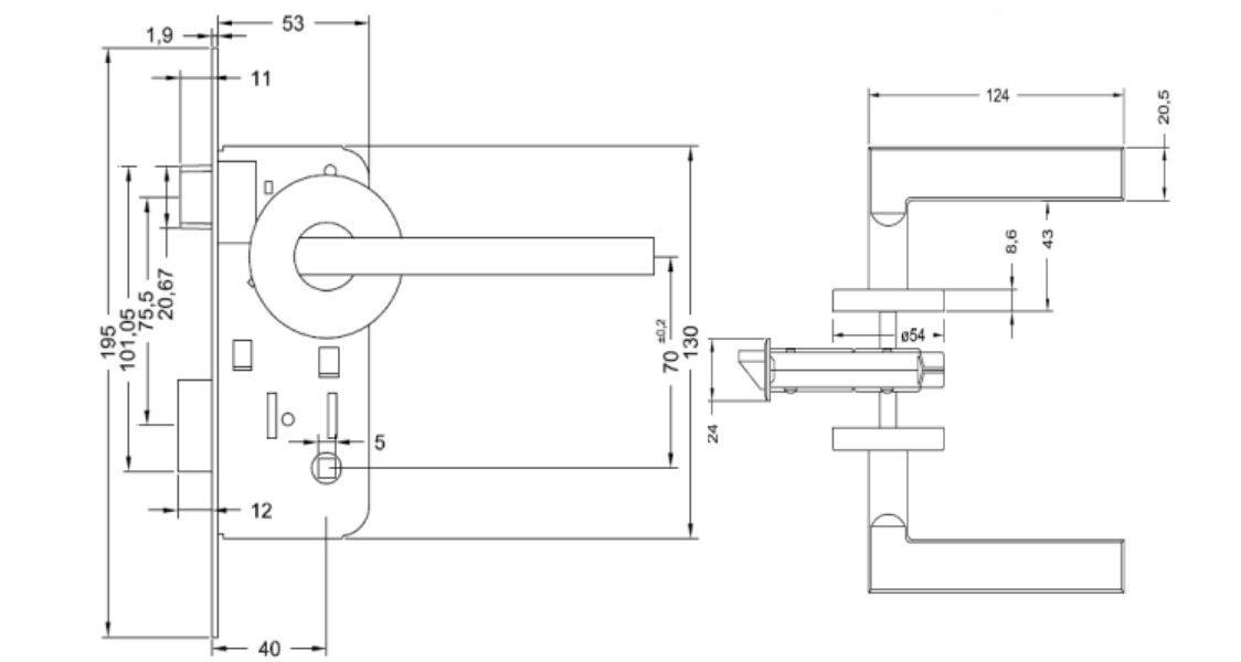 Cerradura Embutida Milano B60 Oficina Negro-7