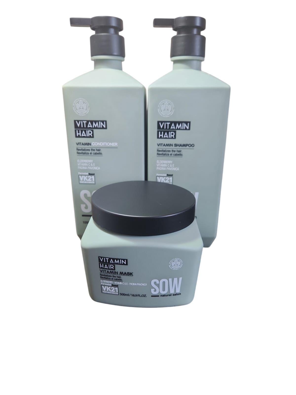 SET Completo SOW vitamin hair shampoo + acondicionador 1000ml y mascara capilar 500ml-0