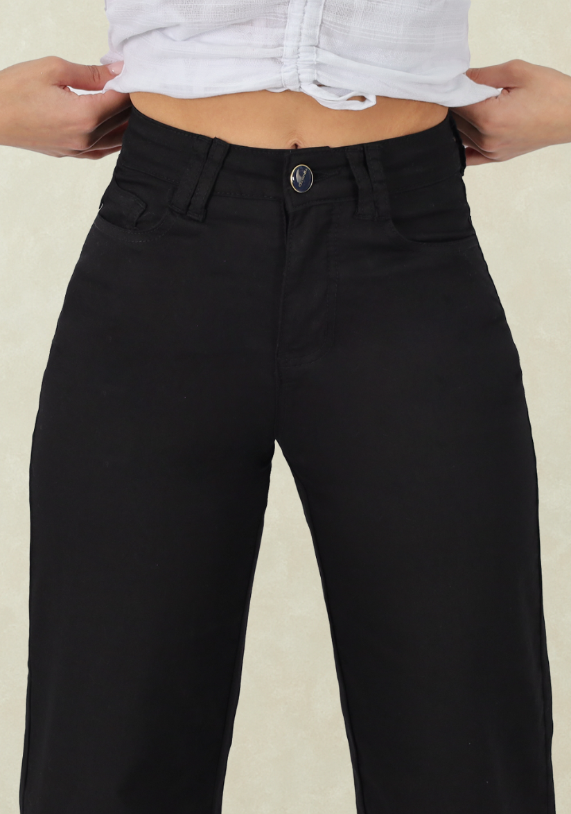 Wide Leg Gabardina Tiro Alto Black-2