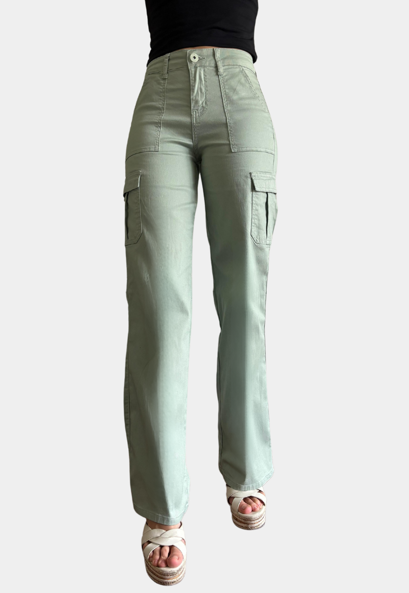 Pantalon Cargo Tiro Alto Push Up Verde Tentation-0