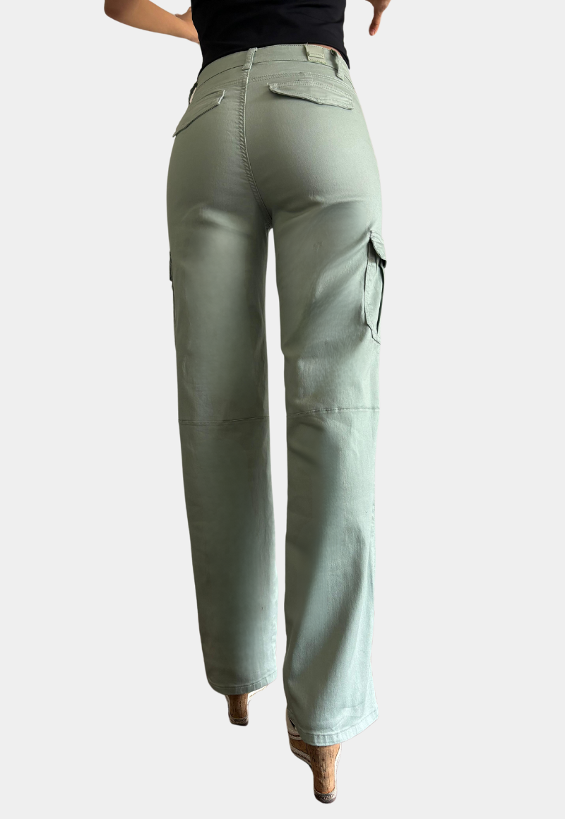 Pantalon Cargo Tiro Alto Push Up Verde Tentation-2