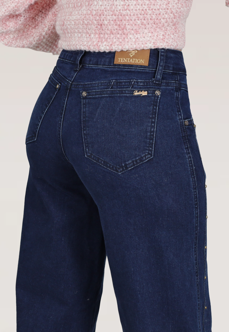 WIDE LEG TACHAS Y CORTE TIRO MEDIO Azul-2