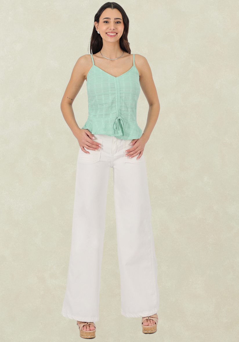 Wide Leg Blanco Bolsillo Parche-0