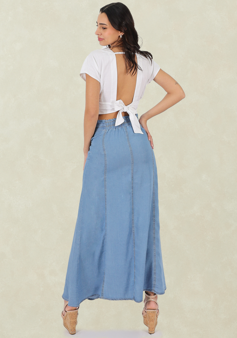 Falda Larga Abotonada Tencel Tentation-2