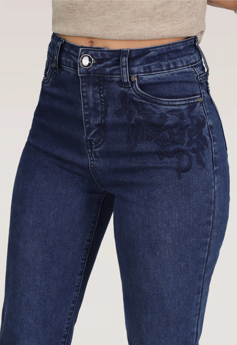 JEANS RECTO BORDADO T.ALTO Azul-3