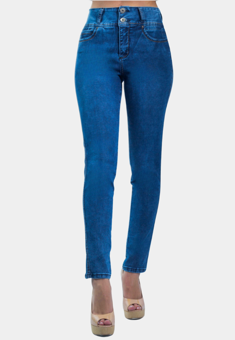 Jeans Pitillo Con Faja Elasticada Azul Tentation-0