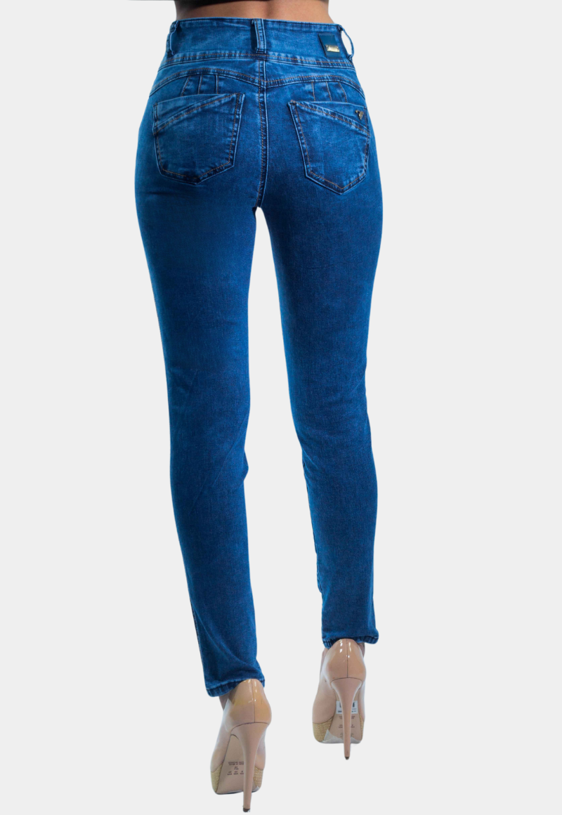 Jeans Pitillo Con Faja Elasticada Azul Tentation-2