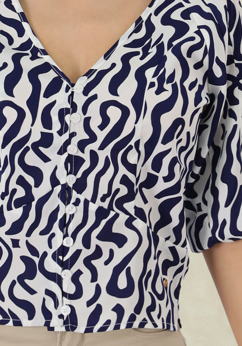 Blusa Manga 3/4 Estampada  Azul Tentation-2