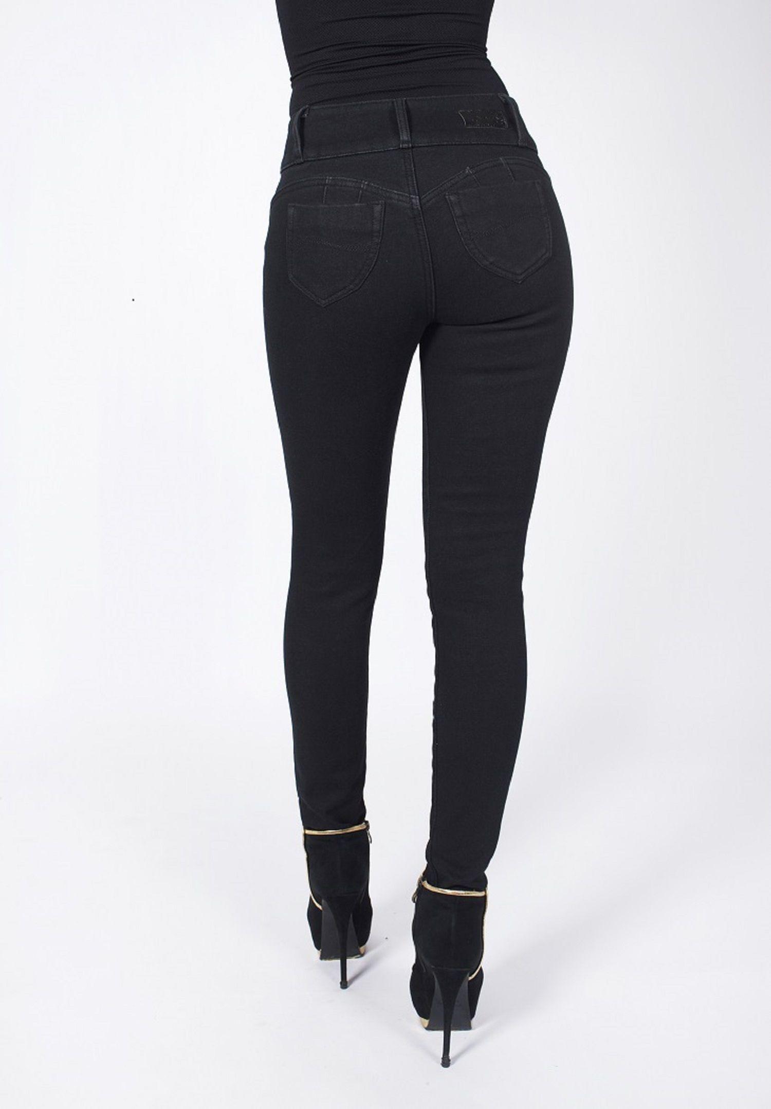 Jeans forrado tiro alto pitillo negro-2