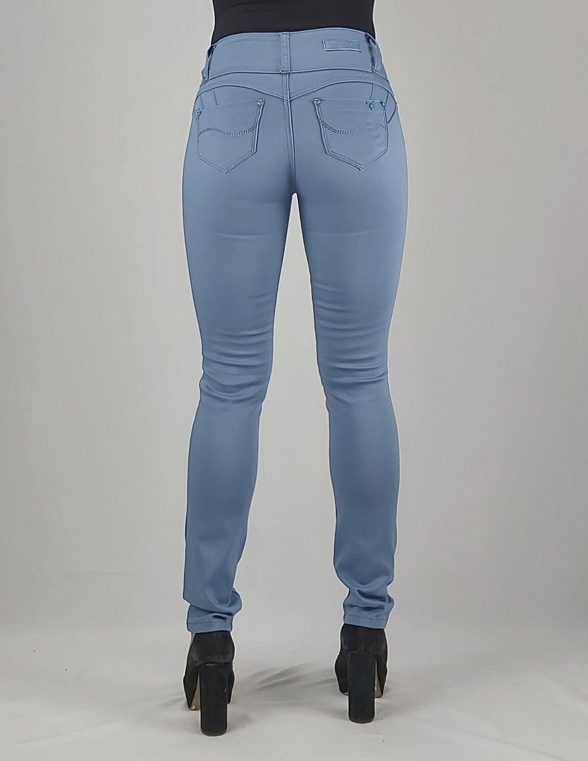 Pantalon gabardina tiro alto pitillo celeste-2