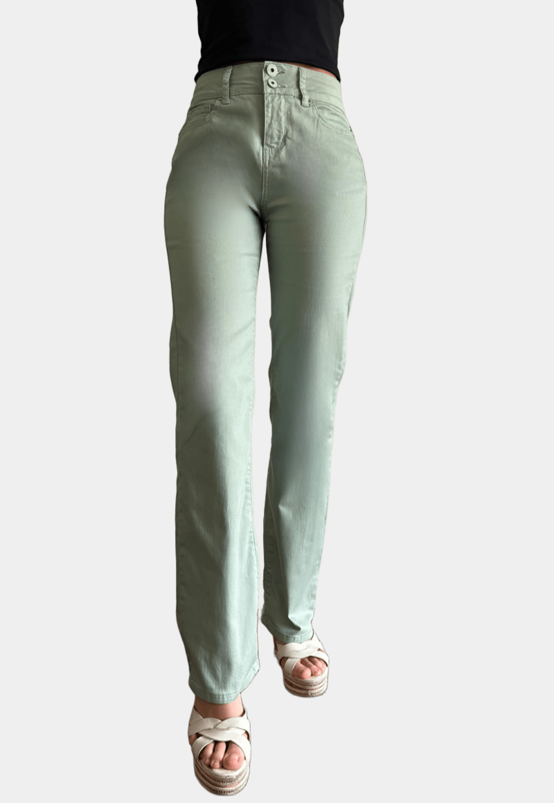 Pantalon Recto Tiro Alto Push Up Verde Tentation -0