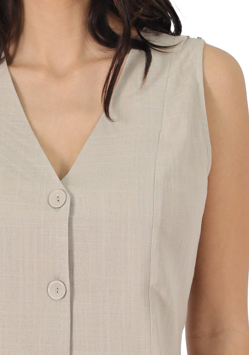 Gilet Lino Viscosa Beige Tentation-2