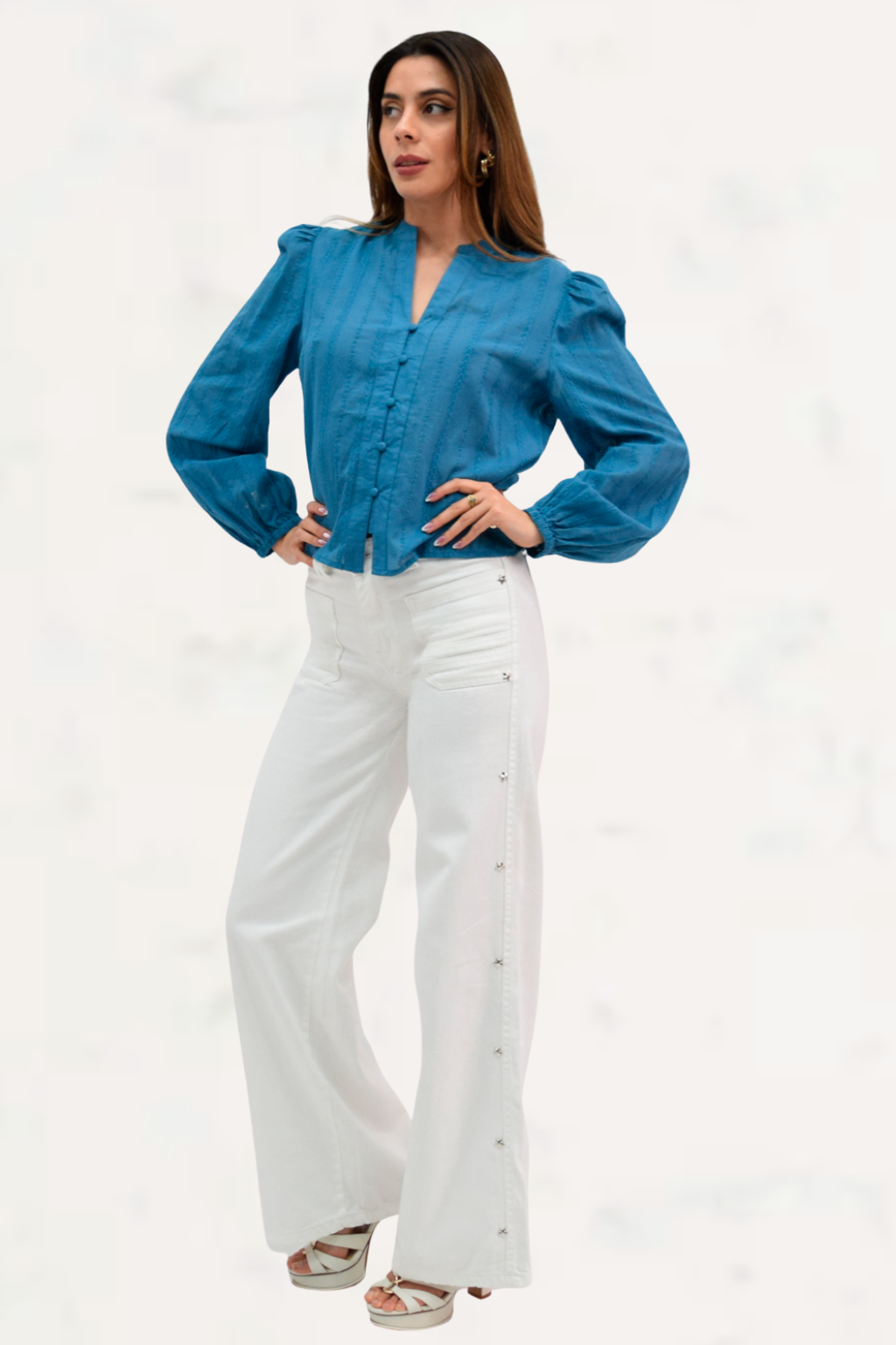 Wide Leg  Blanco Con Estrellas Rigido-0