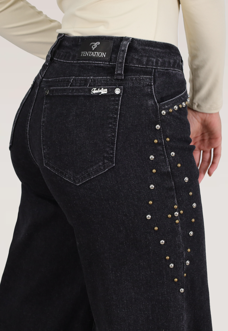WIDE LEG TACHAS  TIRO MEDIO Negro-3