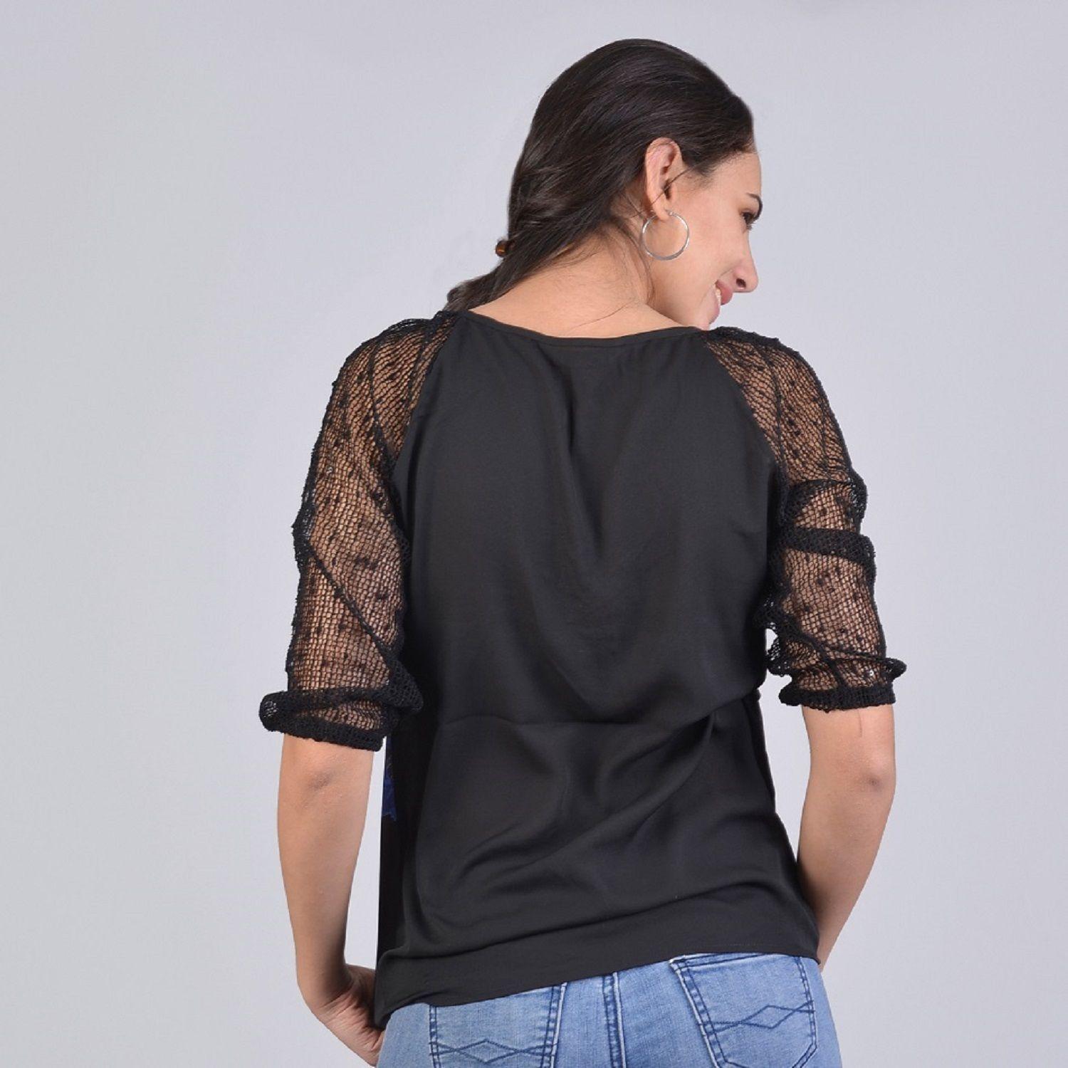 Polera estampada manga malla-2