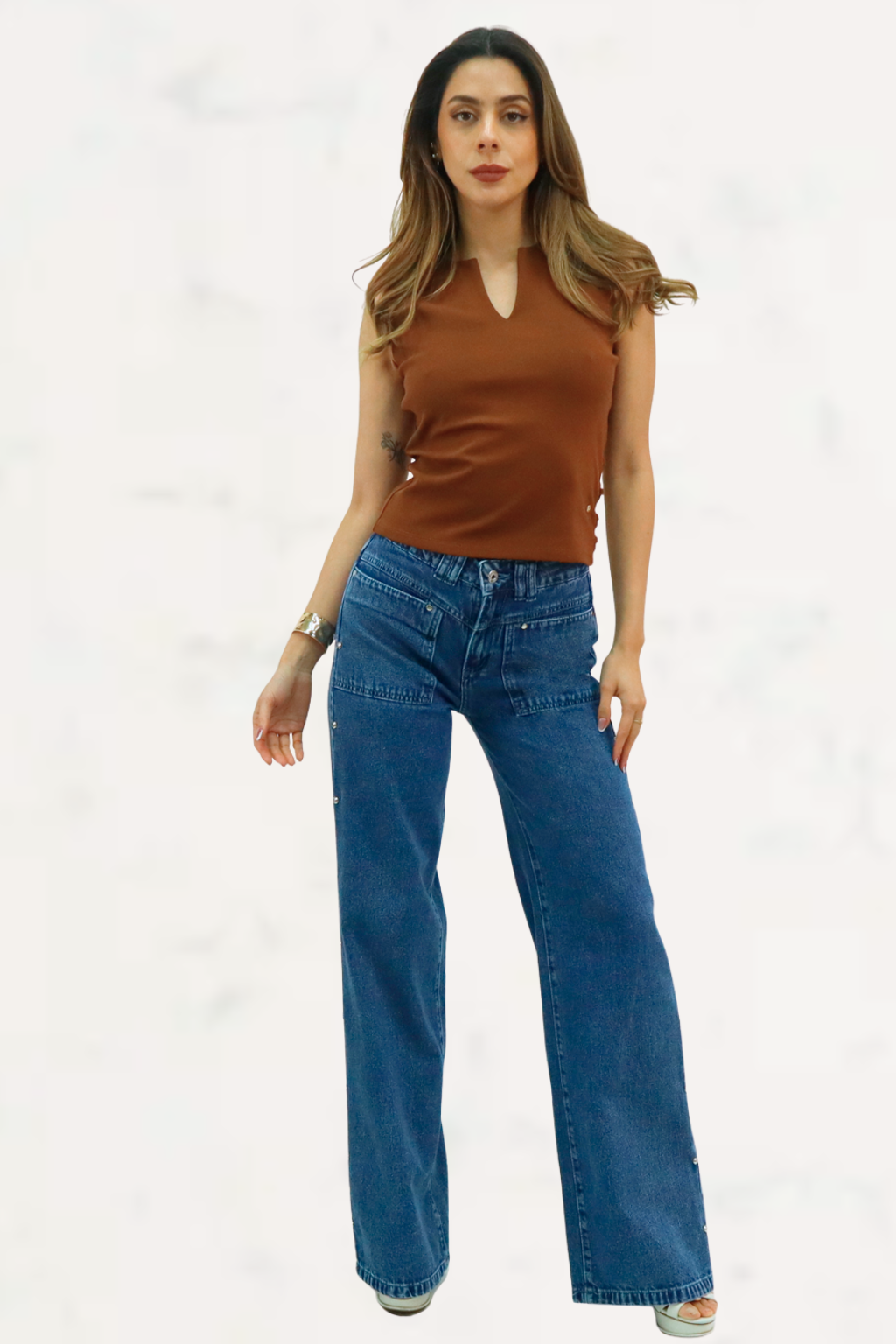Wide Leg Tachas Rigido -0