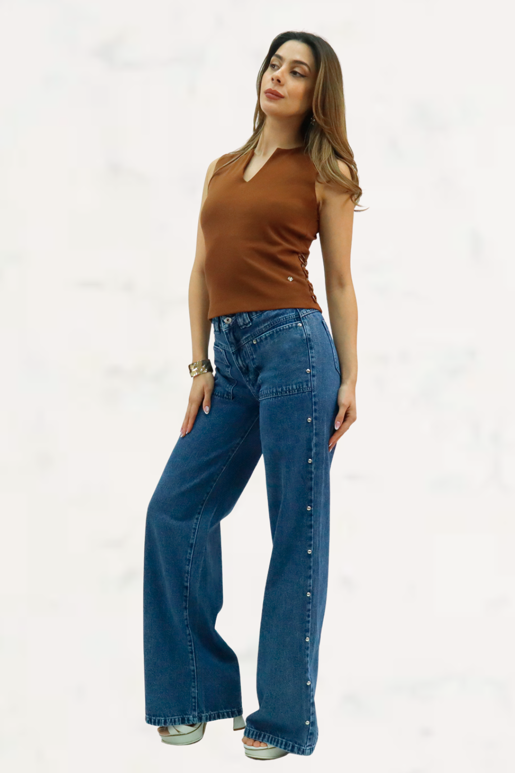 Wide Leg Tachas Rigido -1