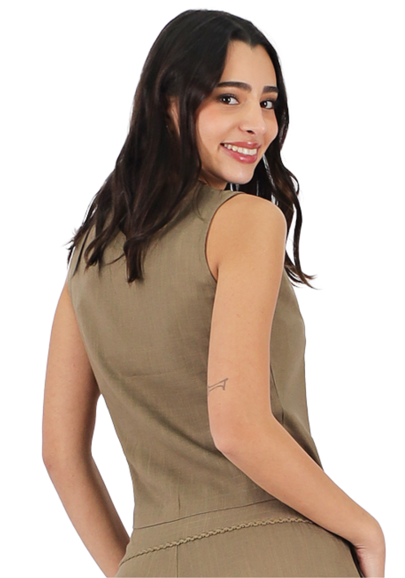 Gilet Lino Viscosa Verde Tentation-1