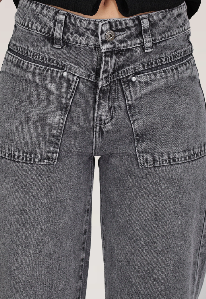 WIDE LEG  BOLS. PARCHE CONFORT Gris-1