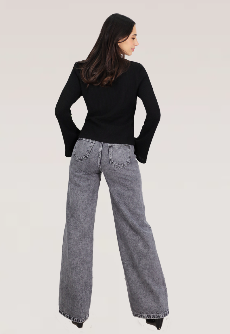WIDE LEG  BOLS. PARCHE CONFORT Gris-3