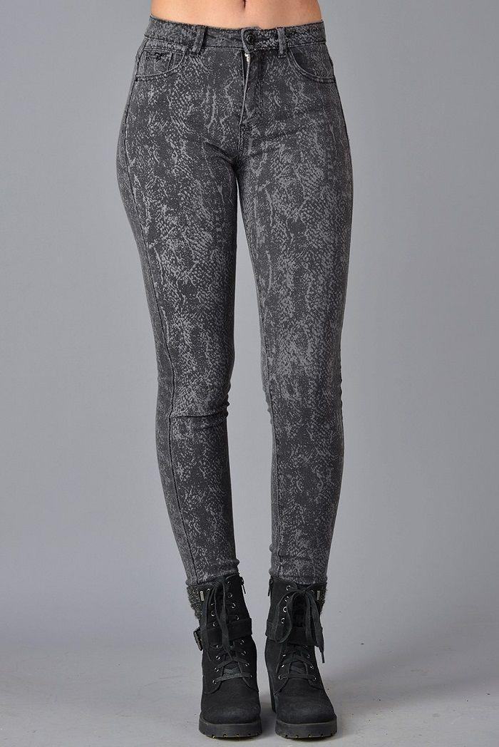 Pantalon estampado pitillo gris-0