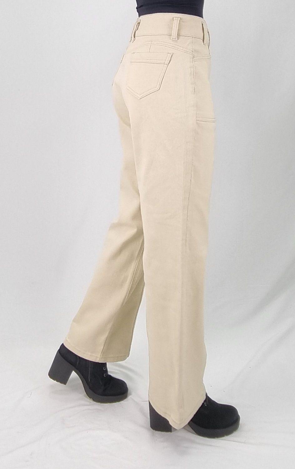Jeans color wide leg beige-2