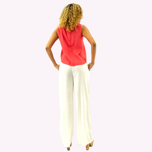 Pantalon Palazzo Lino Viscosa Blanco-2
