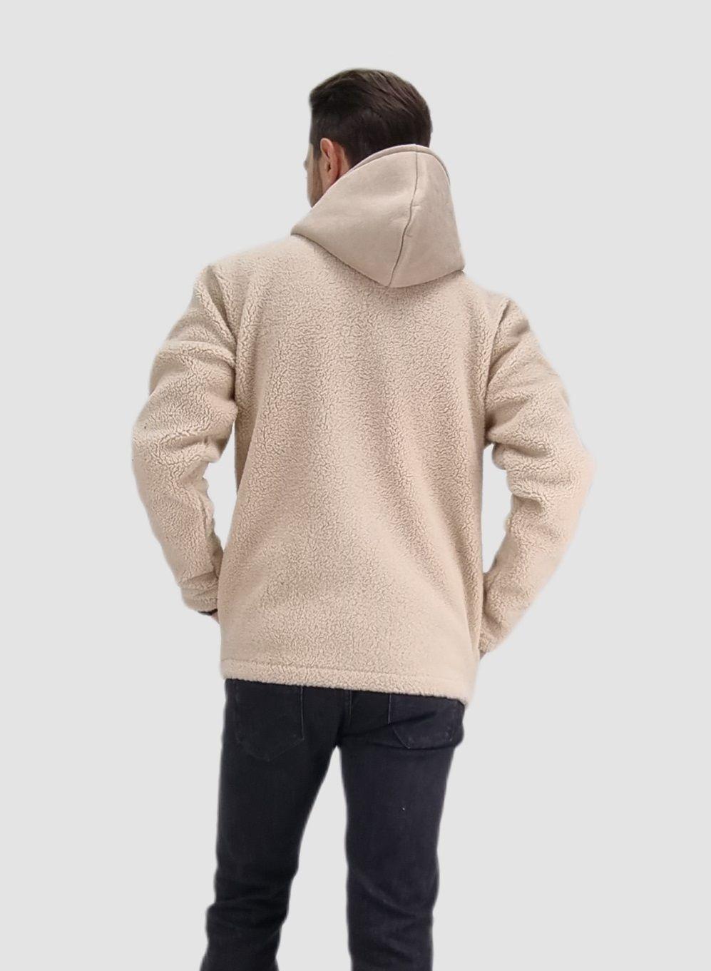 Casaca corderito con gorro beige-3