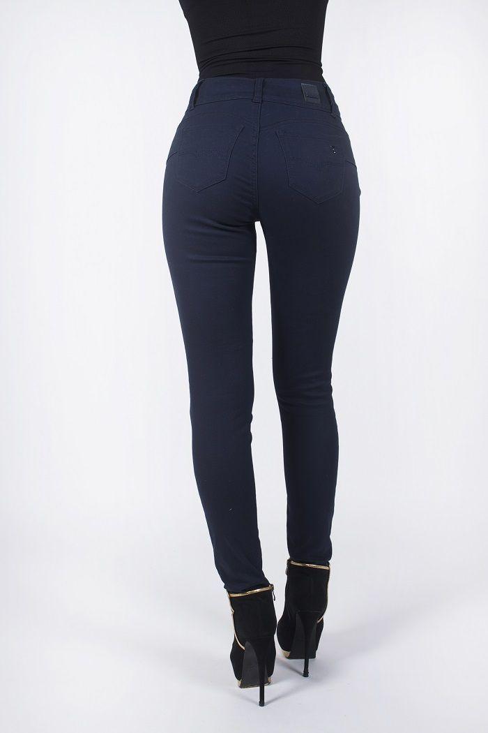 Gabardina pitillo tiro alto azul-2