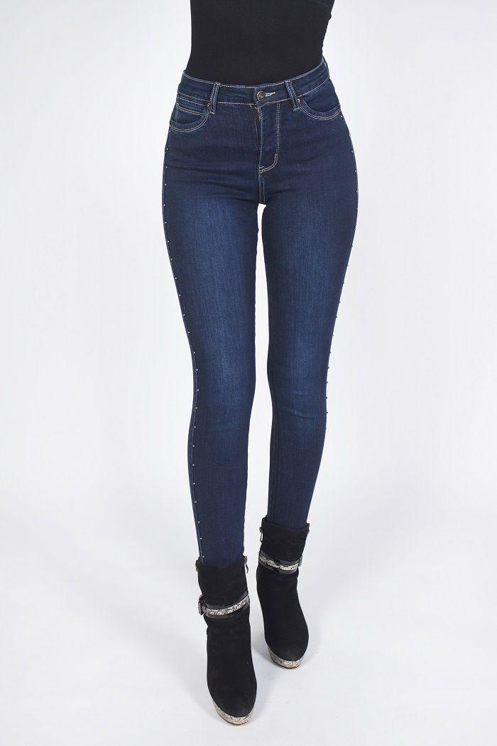 Jeans pitillo tiro alto studs pierna-0