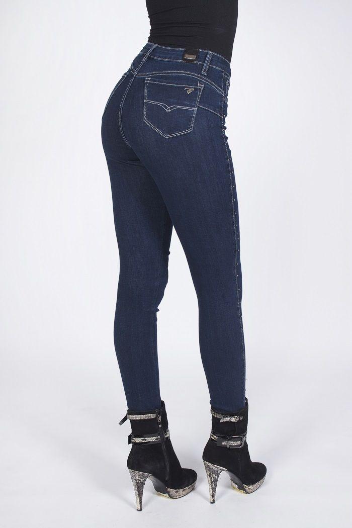 Jeans pitillo tiro alto studs pierna-1