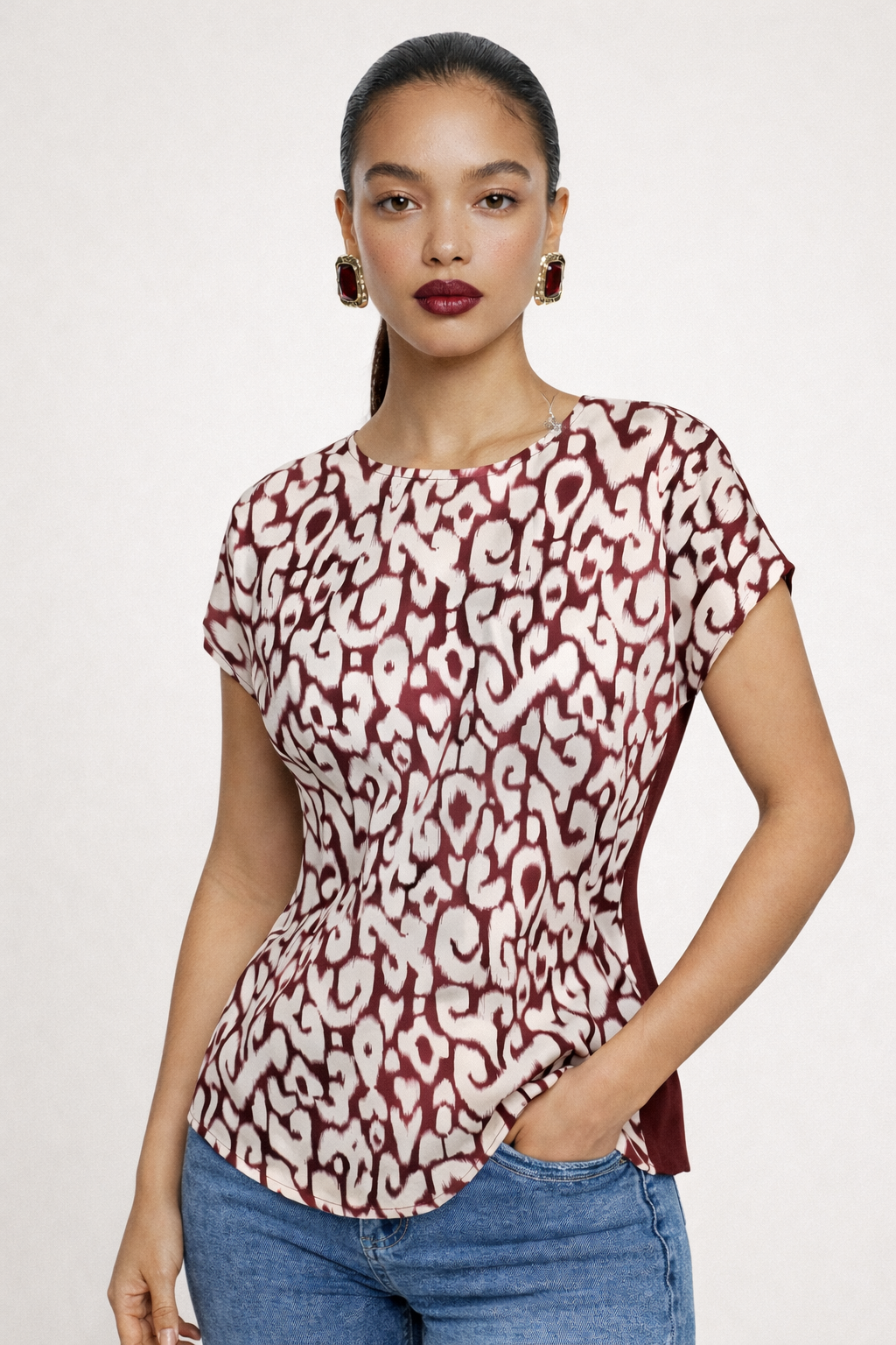 Top Seda Estampada Burdeo Tentation-0