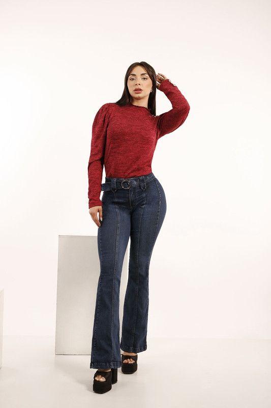 Jeans Cortes Pierna Flare Azul Tentation-0